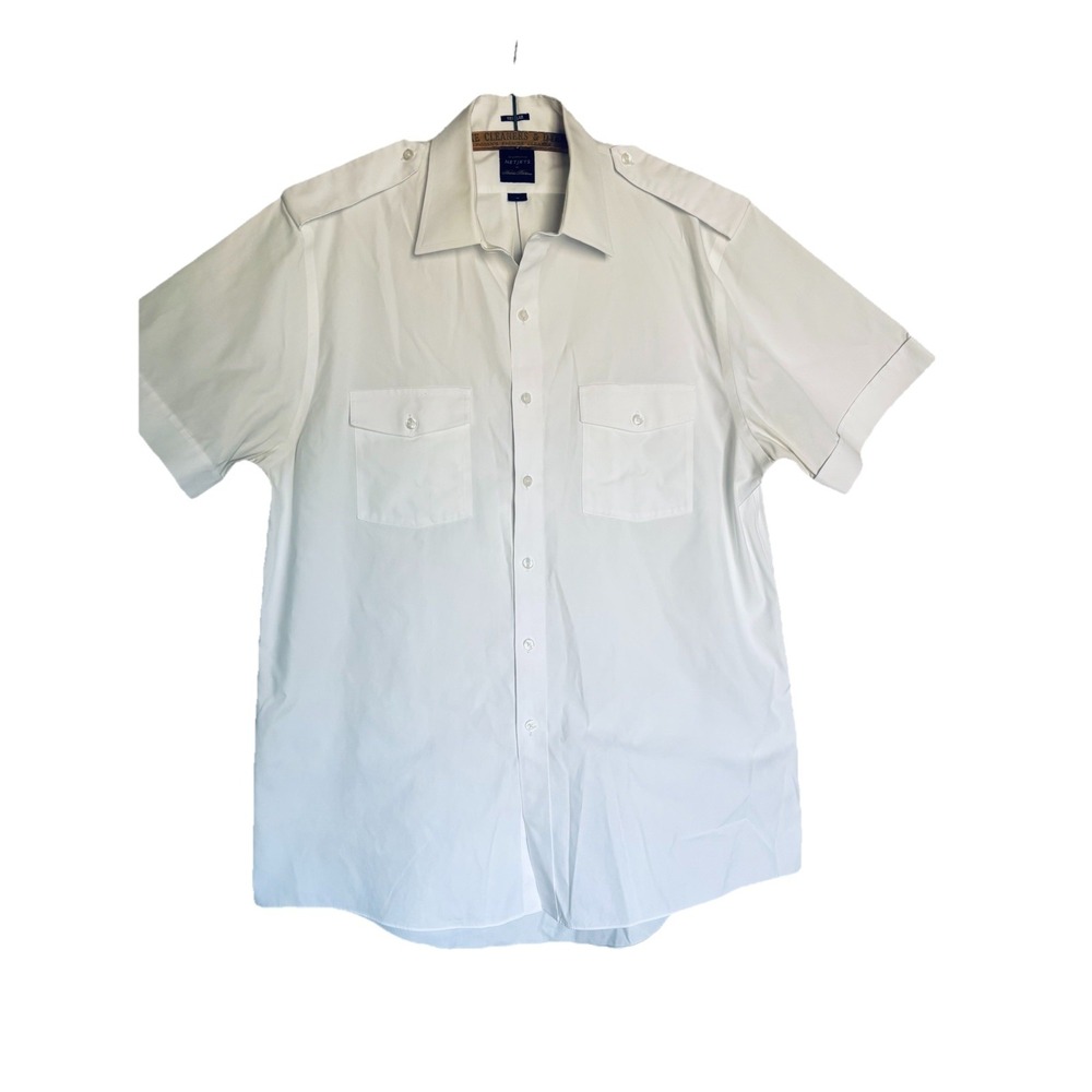 Brooks Brothers NetJets Mens Shirt 17 White Short Sleeve‎ Supima Cotton pilot